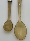 Antique Sterling Silver Mounted Horn Spoon Pair William Dunningham Aberdeen 1910