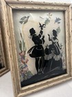 Pair Of Vintage Painted Convex Bubble Glass Silhouette Victorian Pictures  6   x5   