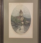 Josef Eidenberger Signed Color Etching European Church Landscape Austria Framed 