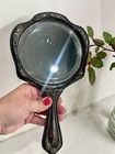 Vintage Art Nouveau Vanity Silver Plated Floral Hand Held Mirror Repousse