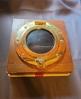 Vtg Mid Century Nautical Porthole Jewelry Box Wood Maritime Valet Trinket Japan