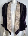 Antique Purple Velvet Victorian Jacket S M Ribbon Lace Trim Edwardian Silk