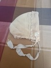 1920s Vintage Antique Baby Bonnet Cap With Lace Ribbons
