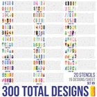 300 Airbrush Nail Art Stencil Designs Set 9 - 20 Template Sheets Kit Brush Paint