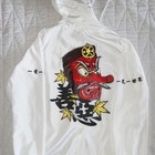 White Japanese Tengu Mask Graphic Hooded Windbreaker Jacket Kanji Streetwear