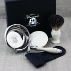 4 Piece Mens Shaving Kit De Safety Razor  Black Badger Brush  Soap Bowl Gift Set