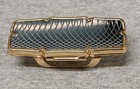Vintage Lipstick Holder   Mirror Black Enamel W silver Etching  Gold-tone   309 
