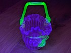 Antique 19th Century Victorian Vaseline Cranberry   Uranium Glass Vase  basket B