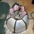 Vintage Slag Stained Glass Tulip Art Deco Hanging  Lamp 15   wide Tiffany 