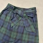 New J  Crew Big Bow Midi Skirt Black Watch Tartan Plaid Navy Black Green Sz 2