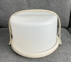2-vintage Tupperware Gold  Almond Cake Holders W lids   Handles Round Excellent