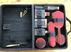 Vintage Art Deco Red Enamel  Glass Bottles  Vanity Set  Brushes  Original Case