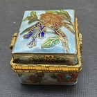 Vintage Miniature Pill  trinket Box Metal Flower Enamel