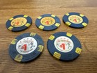 Lot Of 5 Vintage Las Vegas Club Casino  1 Chips Blue Yellow Obsolete Collectible