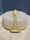 Vtg Round Tupperware Pie cake Carrier Harvest Gold With Handle Made Usa Preowned