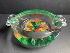 Joe St  Clair Clear Trumpet Flower Floral Pattern 4 25  Ashtray Paperweight 