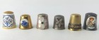 Vintage Thimbles Lot Of 6 Mother Pearl Brass Enamel Hummel Silver Plated Delft