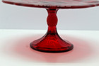 Mosser Glass Red Inverted Thistle Pedestal Cake Plate Stand 8 3 4  D  Vintage