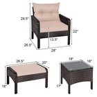 5 Pcs Patio Rattan Wicker Furniture Set Tea Table Cushioned Sofa Ottoman Outdoor