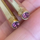 Vtg Mini Gold Pen   Pencil Set Jeweled Faux Pin Diamond Tops Leather Snap Case