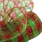 Plaid Checkered Christmas Deco Mesh - 10 1 2  X 10 Yards  Red  Lime Green