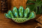 Treasure Craft Hawaii No 6 Shell Bowl Green Drip Glaze Vintage Tiki 7   
