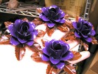 Four Metal Roses  Flowers   Leaves For Accents  Embellishment  Purple
