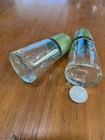 Vintage retro Glass Salt   Pepper Shakers Set Of 2 Green Tops Lids 4 In