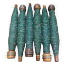 Antique Wooden Textile Mill Spools Spindles W  Green Yarn 9    Farmhouse Lot Of 6