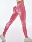 Women V Back Denim Print Fitness Leggings Scrunch Butt Lift Low V Cut Yoga Pants