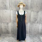 Black Green Trim Long Dirndl Dress Silver Buttons Zigzag Embroidery Oktoberfest 