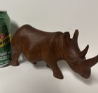 Vintage Hand Carved Solid Wooden African Rhinoceros Figurine Sculpture Rhino  