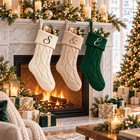 Couple Initial Personalized Embroidered Knit Christmas Stocking Red Custom Gift