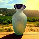 Retro Badash Hand Blown Glass Vase Teal Speckle   Cobalt Blue Swirl 9 75    Tall