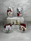Pier 1 Imports Handpainted Stemless Wine Glasses Holiday Christmas Puppy Dogs