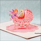 S11-congratulations Baby Girl  3d Pop Up Card With Adorable Newborn In A Strolle