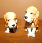 Vintage Ceramic Blood Hound Bloodhound Dogs Salt   Pepper Plastic Shakers Japan