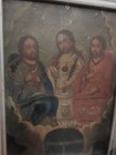 Antique Framed Tin Retablo - Mexico Folk Art - Holy Trinity - 16-3 8 X 12-1 4