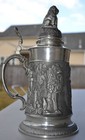 Vintage German Solid Pewter Beer Ale Stein Mug Tankard Lidded Jug Lions Bavaria