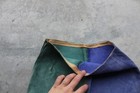 Vintage 60s 70s Blue Green Color Block Leather Suede Shorts Sz 28x13