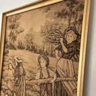 Antique Vintage Wall Hanging Needlepoint Tapestry 27x30 Country Cottage Muted