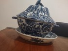 Blue   White Porcelain Tureen Complete Set  Lid   Underplate Floral Chinoiserie