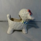 Vintage Kitschy Baby Lamb Ceramic Planter White Glaze Pink Bow Pastel Flowers