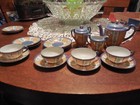 Vintage Japanese Child s  Peach   Blue Lusterware Tea Set Service For 4 