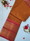 Handloom Kanchipuram Cotton Saree Sandalwood Dark Red Border Elephant Buttas