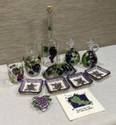 Wine Sampler Grape Themed 12 Pc Party Set-including Artist Signed Italian Bottle