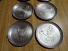 Vintage Aluminum Metal Duck goose Bird Drink Coasters Set Of 7 Bar Coasters 1950