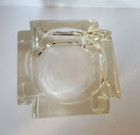 Mcm Art Deco Vtg Clear Glass Square Ashtray Heavy Thick Glass Trinket 4 X 4   