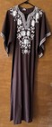 Chuchi Vintage Brown White Floral Embroidered Caftan Maxi Dress Size Xl