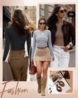 Ficerd Women s Gray Khaki Dark 3 Pack Ribbed Long Sleeve Tops Crew Neck Slim M